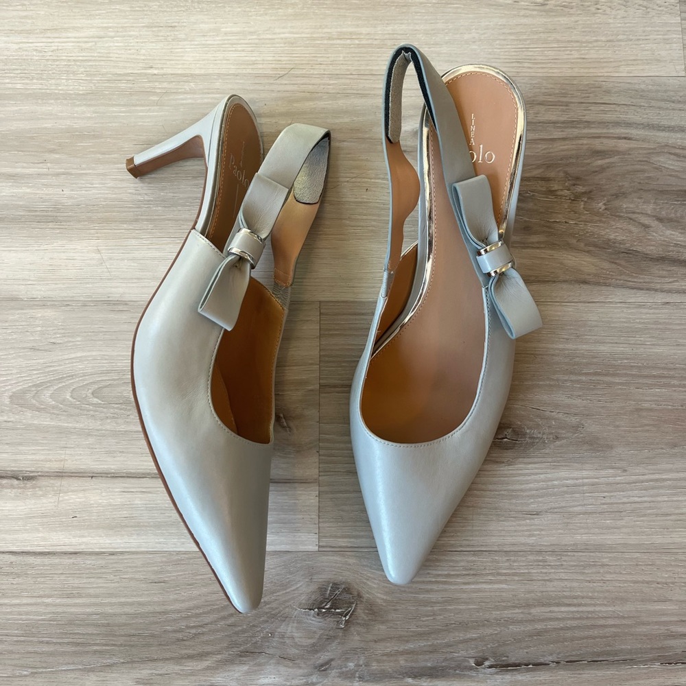 Linea Paola 11 Leather Pointed Toe Taupe Bow Heels